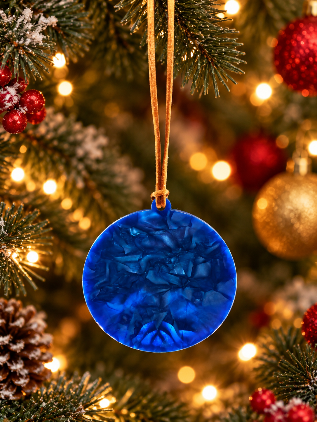 Tree of Life Christmas Ornament – Layered Wood & Blue Acrylic