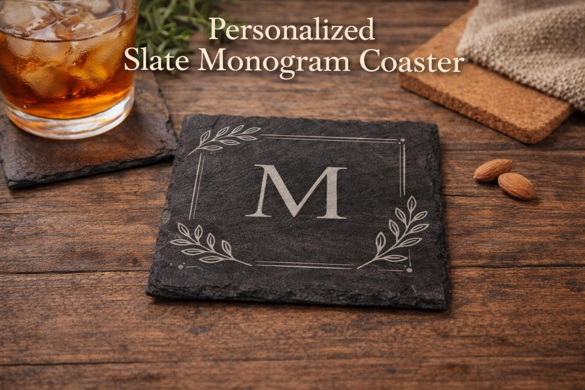 Personalized Laser Engraved Slate Monogram Coaster Set of 4