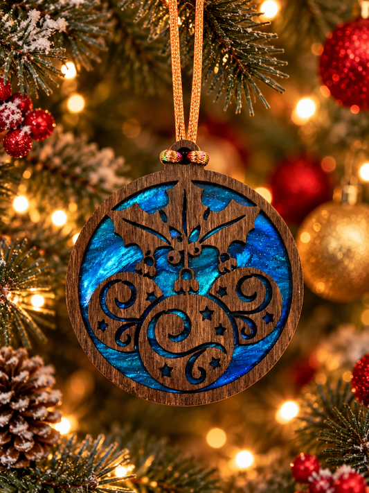 Handmade Wooden & Acrylic Christmas Ball Ornament – Laser Cut Holiday Decoration