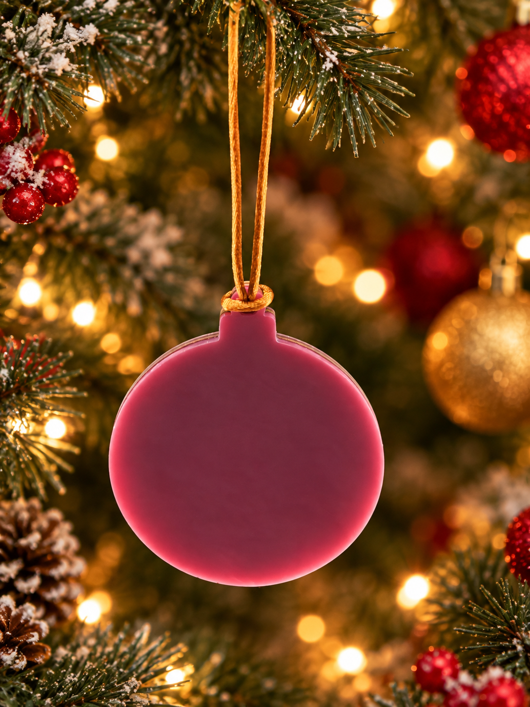 Ho Ho Ho Christmas Ornament, Layered Wood Over Acrylic Ornament, Strawberry Pink Acrylic Christmas Tree Decoration